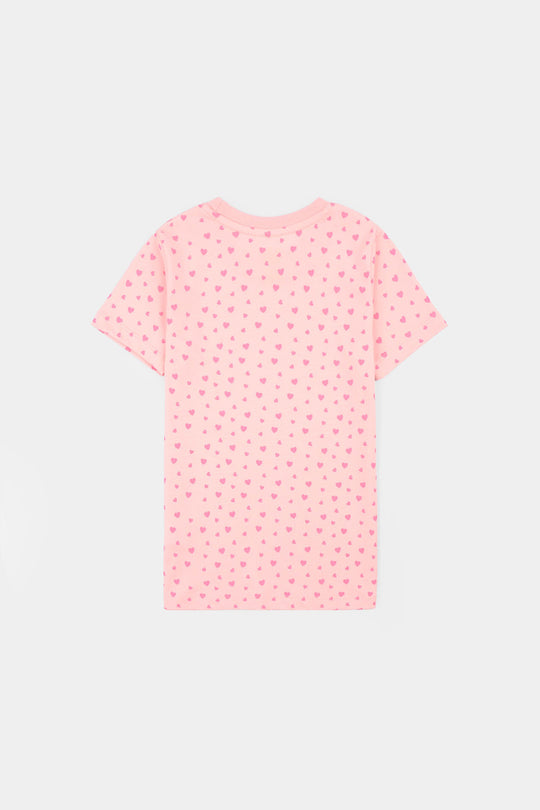 Girls Poly Cotton Jersey Night Suit HEARTS-Pink