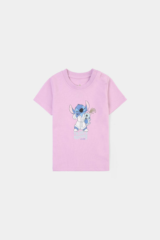 Infant Girls Poly Cotton Jersey Night Suit STITCH-Purple