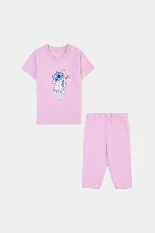 Infant Girls Poly Cotton Jersey Night Suit STITCH-Purple