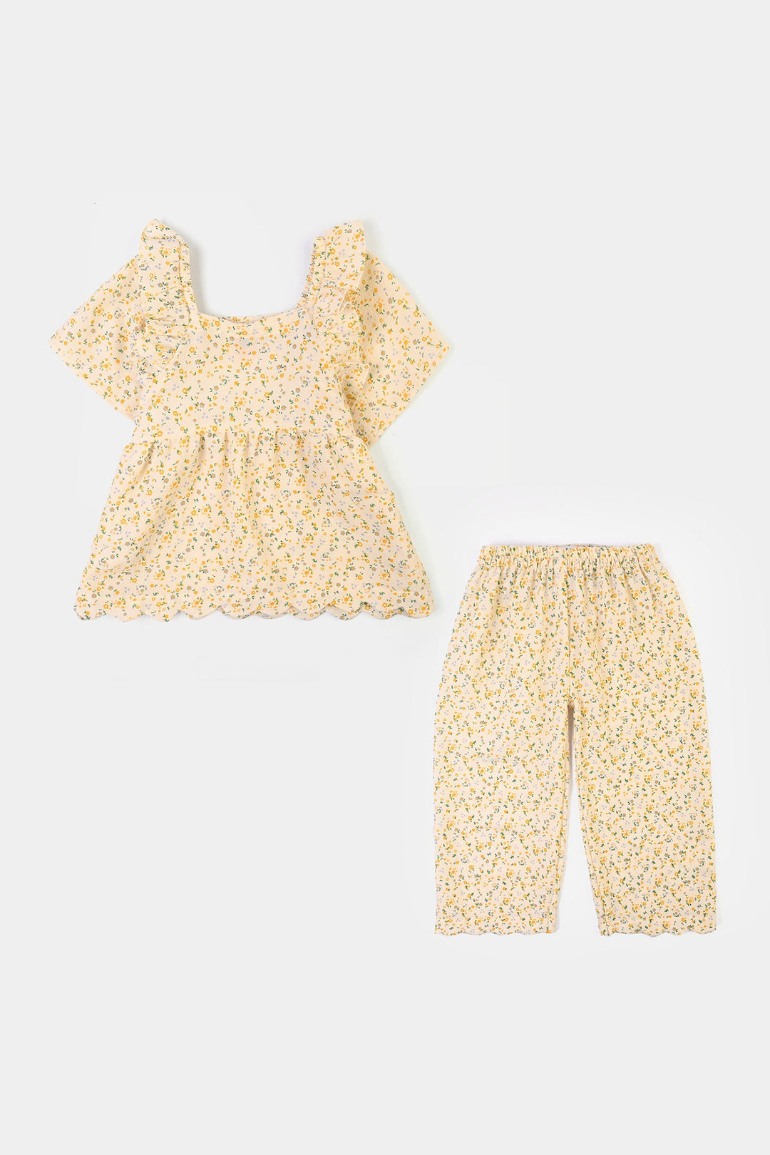 Girls Polyester Co-Ord Set Mustard-Multi