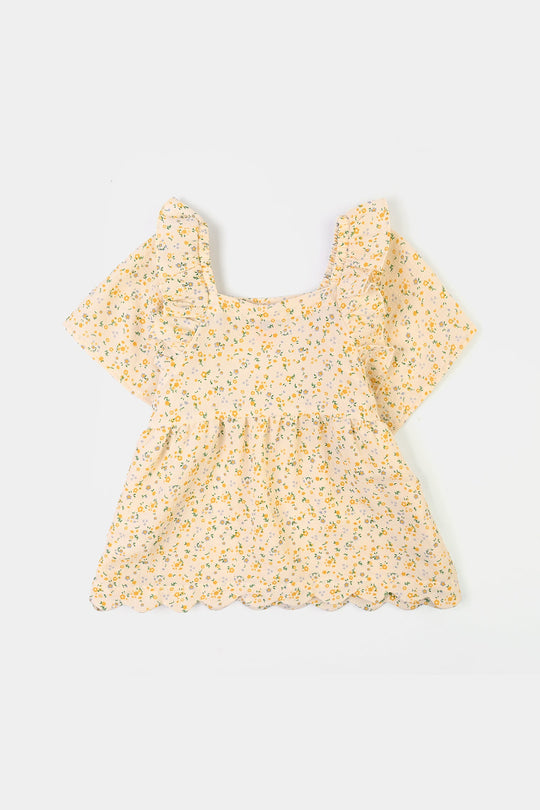 Girls Polyester Co-Ord Set Mustard-Multi