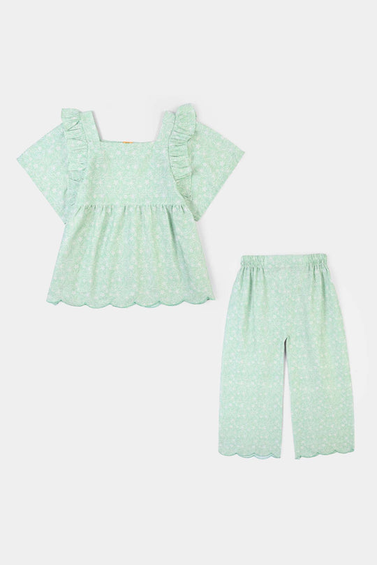 Girls Cotton Co-Ord Set Botanic-GREEN