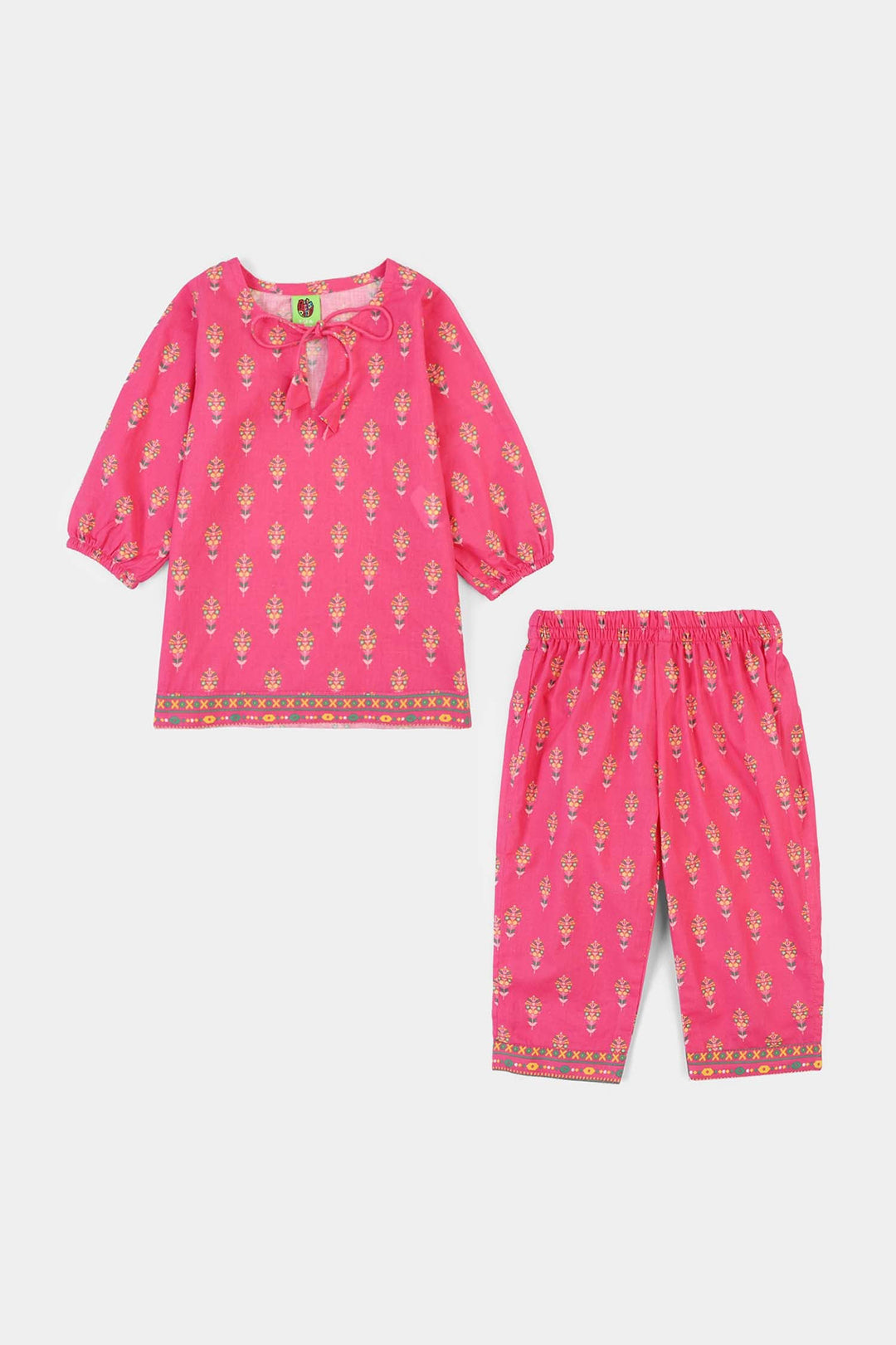 Infant Girls Cotton Printed 2Pcs Gulaab-Pink