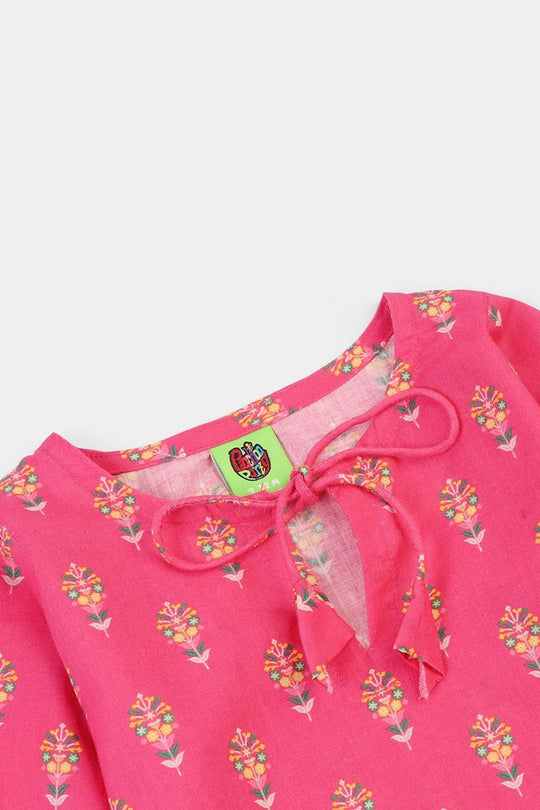 Infant Girls Cotton Printed 2Pcs Gulaab-Pink