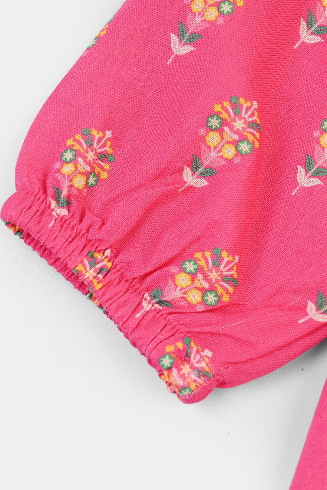 Infant Girls Cotton Printed 2Pcs Gulaab-Pink