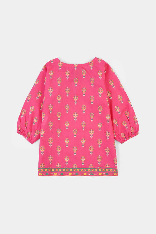Infant Girls Cotton Printed 2Pcs Gulaab-Pink