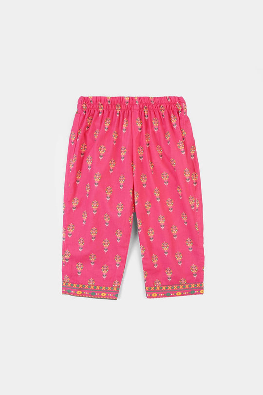 Infant Girls Cotton Printed 2Pcs Gulaab-Pink