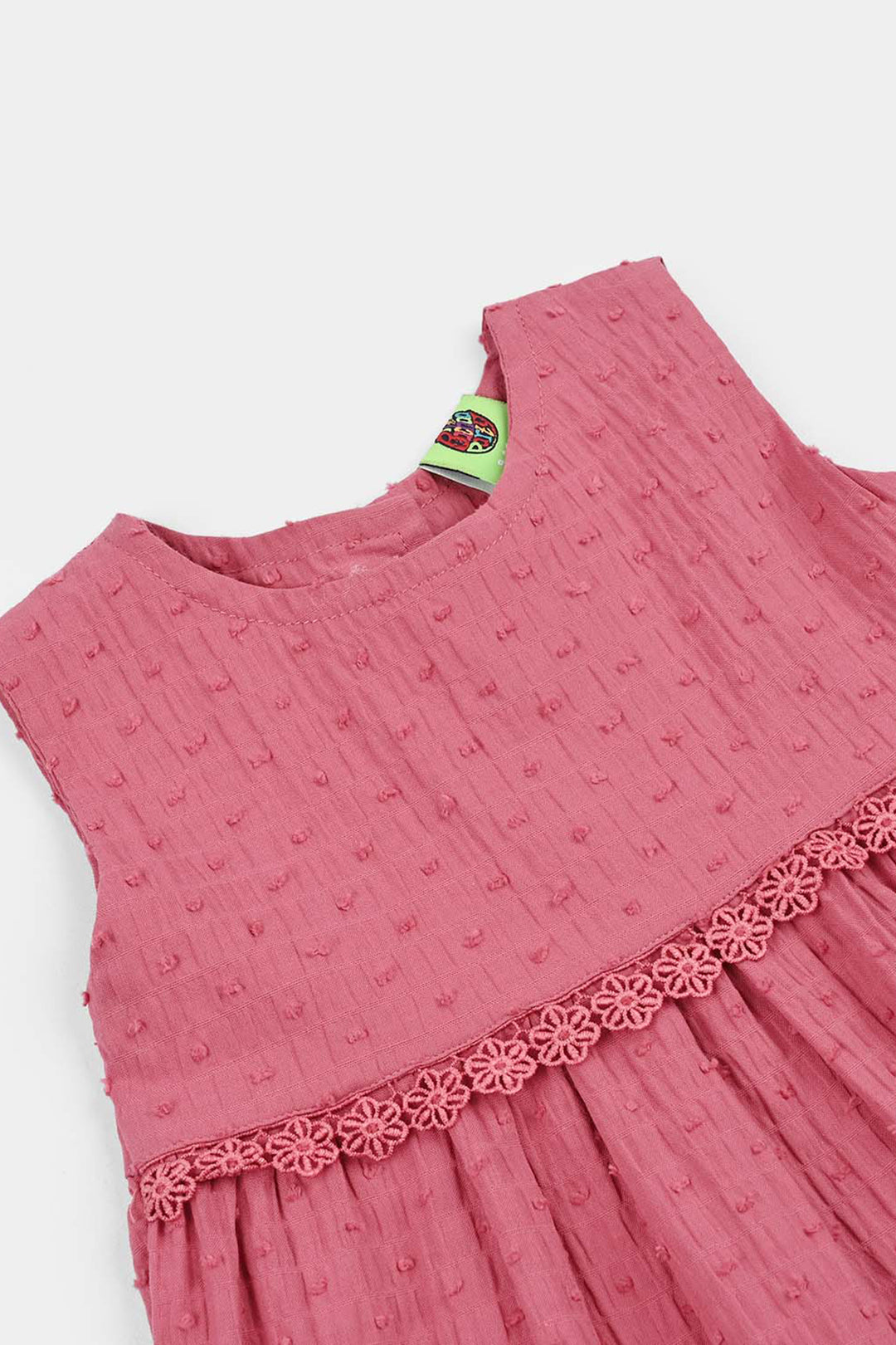 Infant Girls Cotton Brochia Casual Frock Candy-Pink