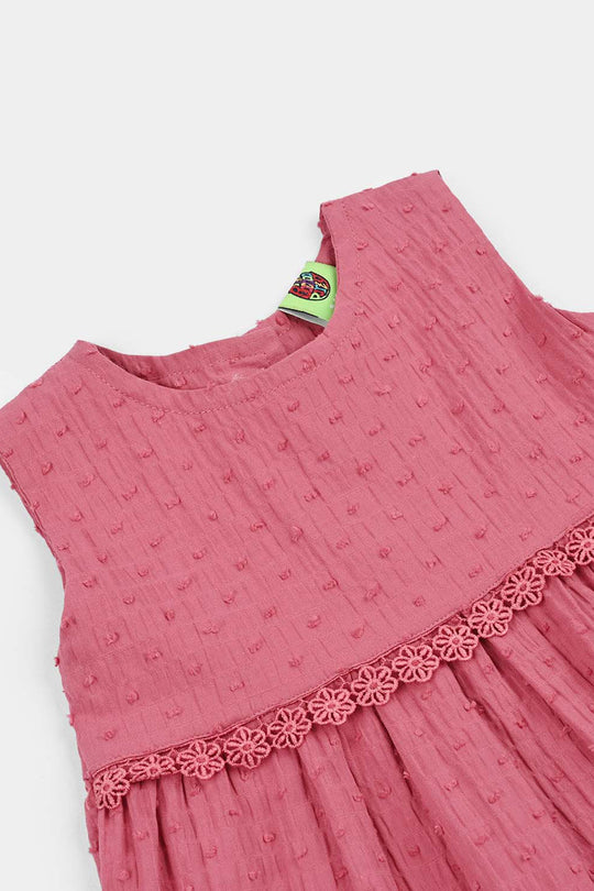 Infant Girls Cotton Brochia Casual Frock Candy-Pink