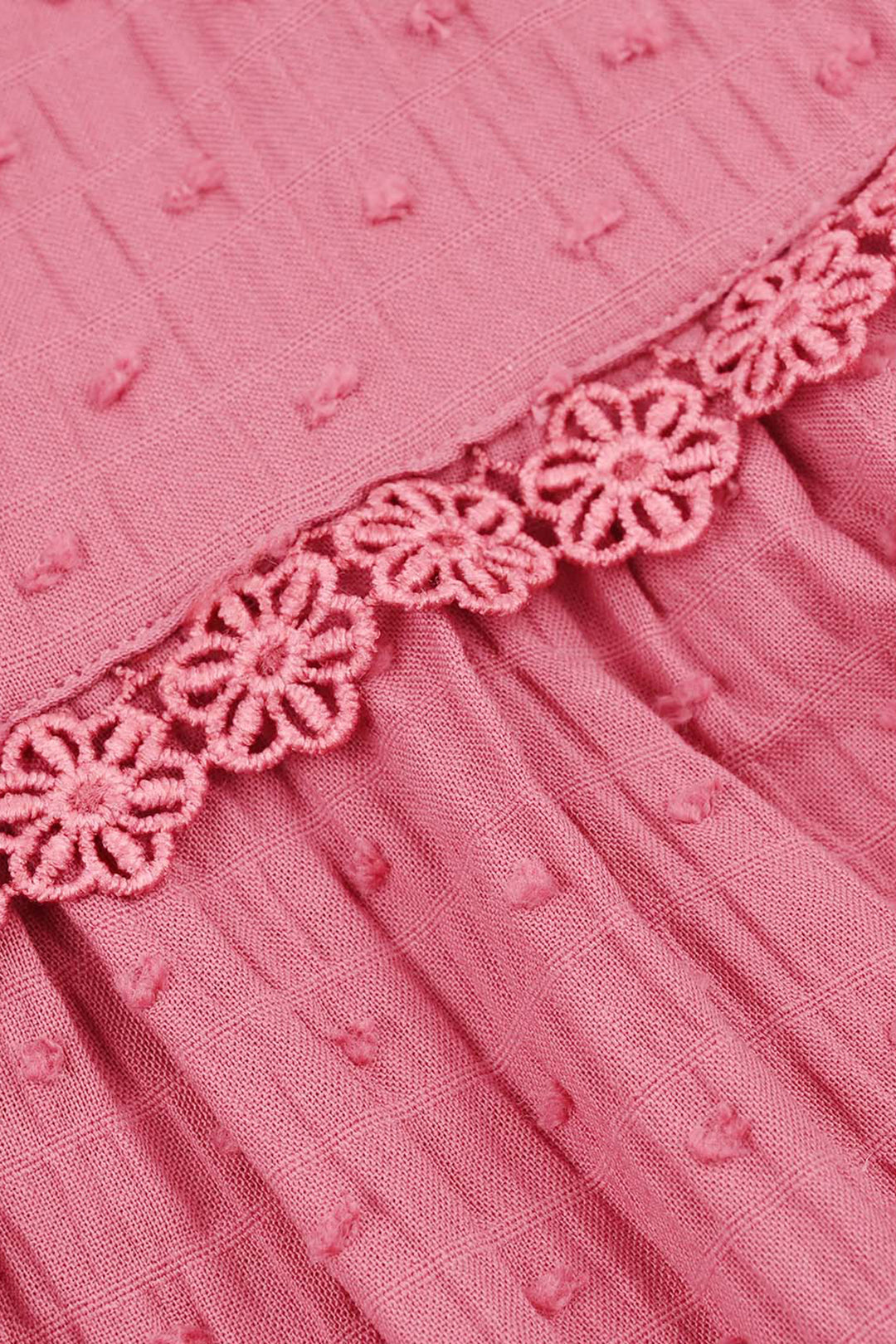 Infant Girls Cotton Brochia Casual Frock Candy-Pink