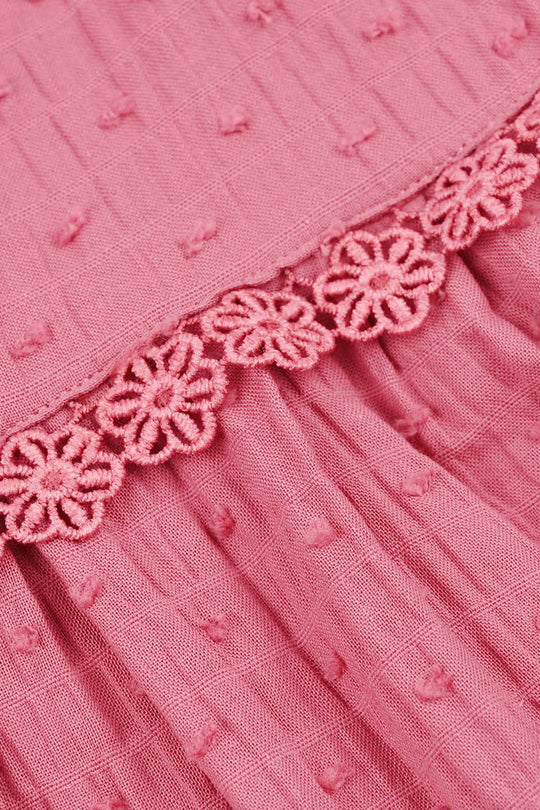 Infant Girls Cotton Brochia Casual Frock Candy-Pink