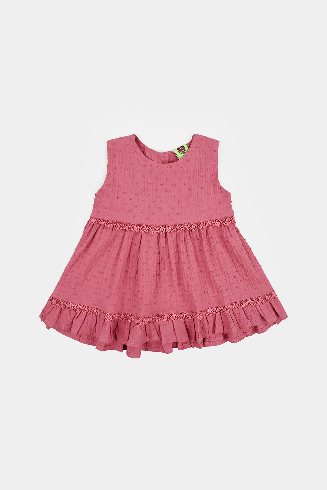 Infant Girls Cotton Brochia Casual Frock Candy-Pink