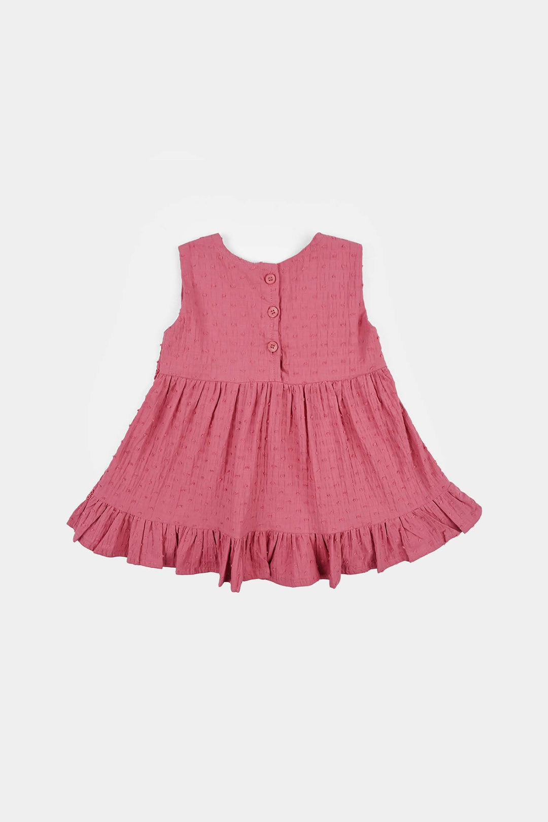 Infant Girls Cotton Brochia Casual Frock Candy-Pink