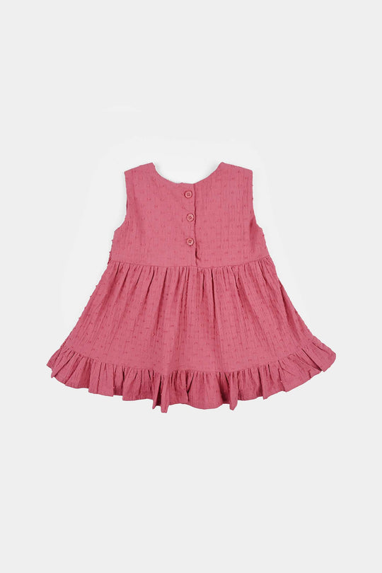 Infant Girls Cotton Brochia Casual Frock Candy-Pink