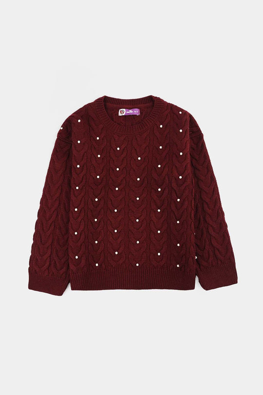 Girls Acrylic Sweater - Pearls - Maroon