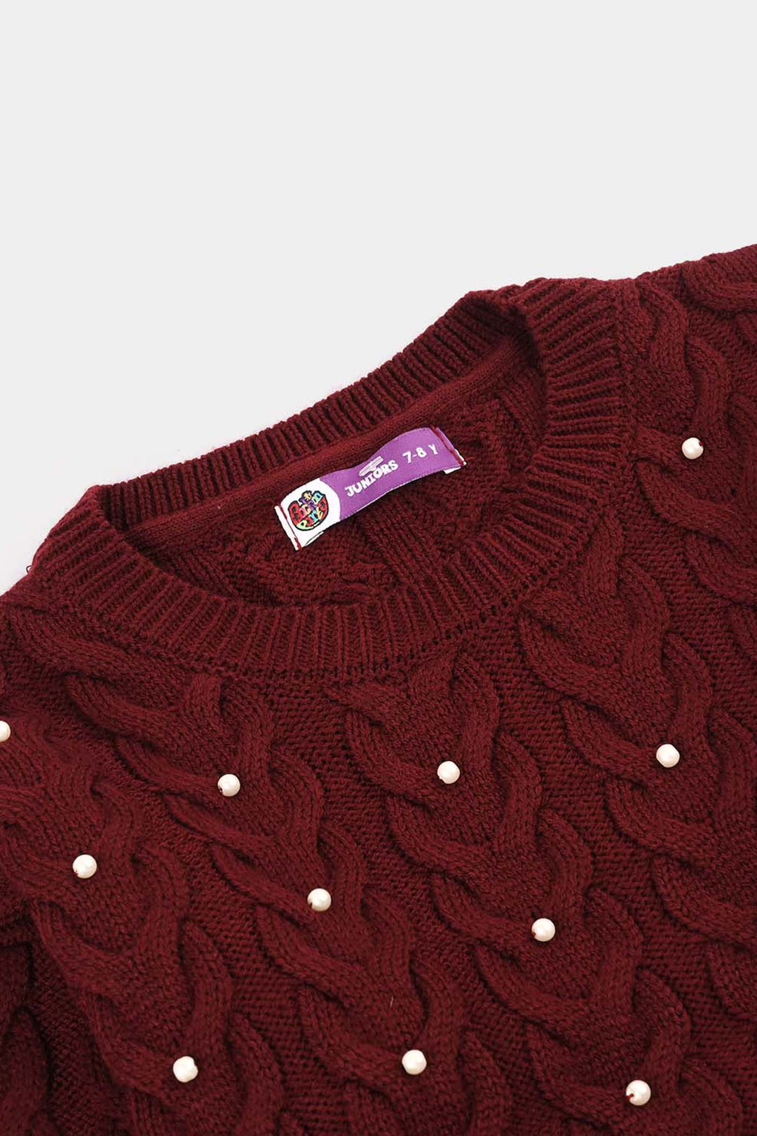 Girls Acrylic Sweater - Pearls - Maroon