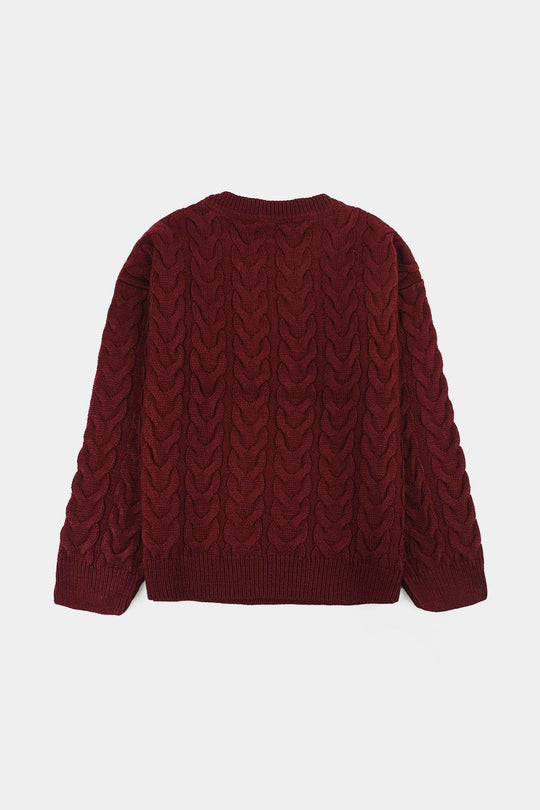 Girls Acrylic Sweater - Pearls - Maroon