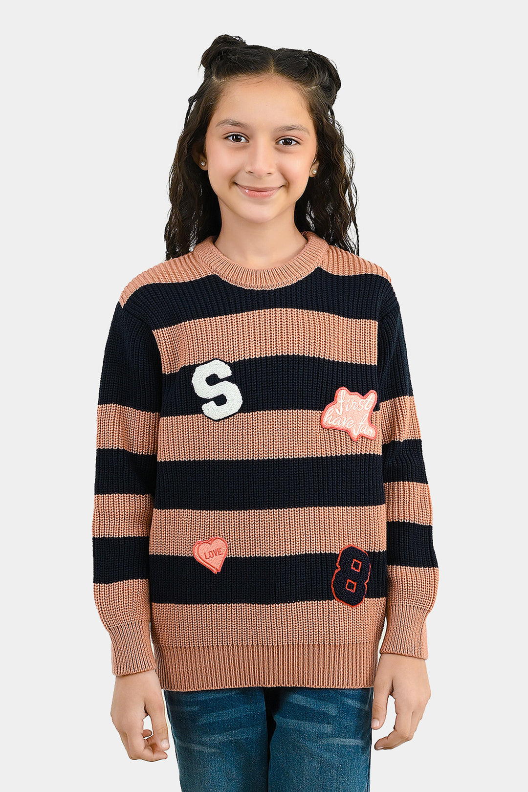 Girls Acrylic Sweater Have Fun- Stripe
