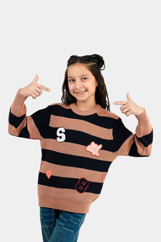 Girls Acrylic Sweater Have Fun- Stripe