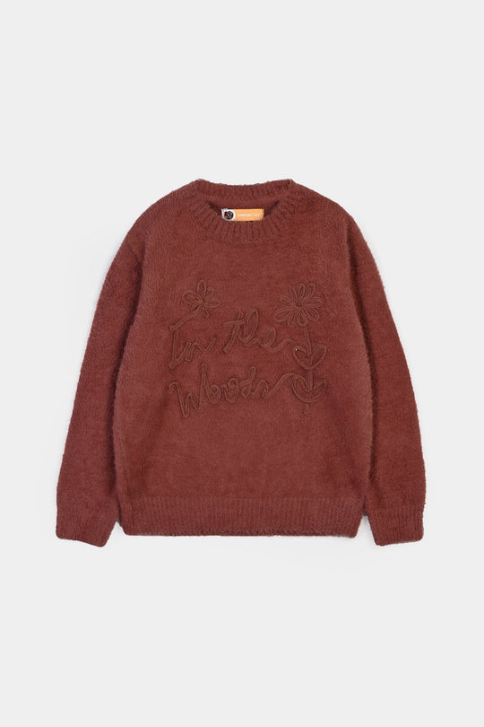 Girls Feather-Acrylic Sweater In The Woods- Brown