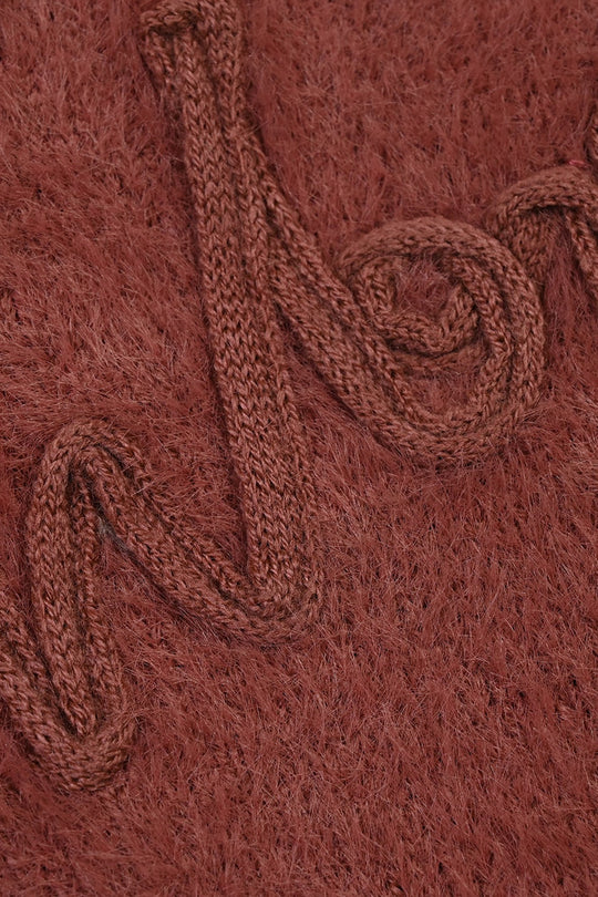 Girls Feather-Acrylic Sweater In The Woods- Brown
