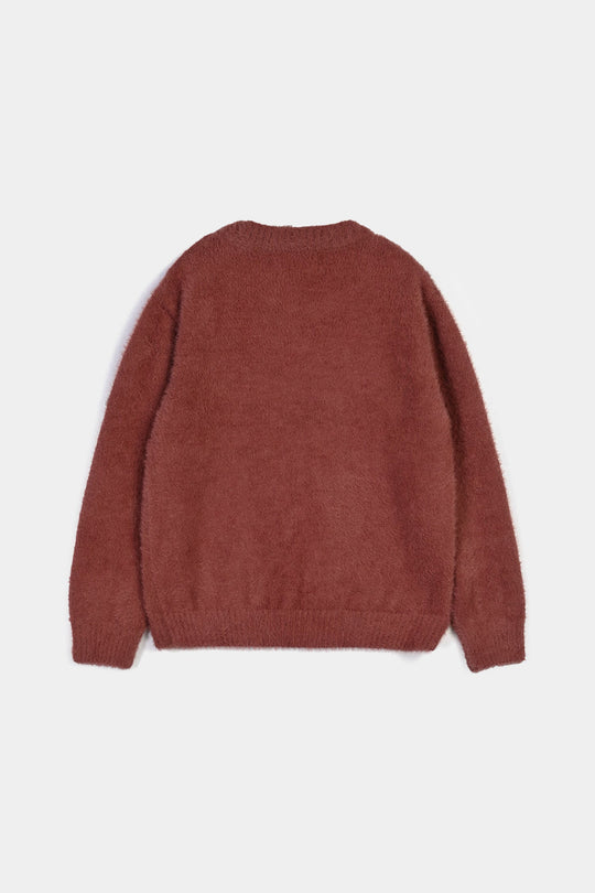 Girls Feather-Acrylic Sweater In The Woods- Brown