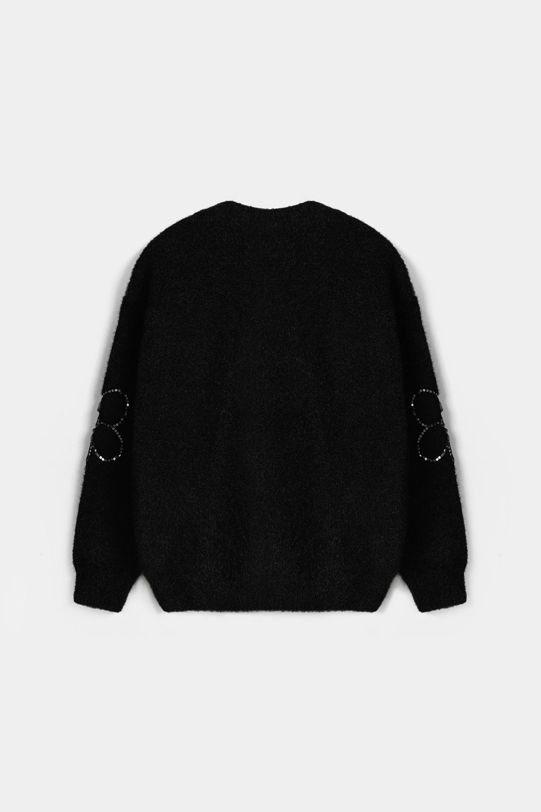 Girls Feather Acrylic Sweater Floral Sequence - Black