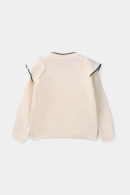 Girls Acrylic Sweater-Twirl-OFF-White