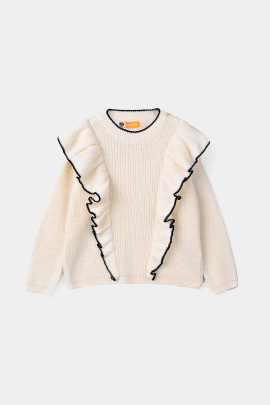 Girls Acrylic Sweater-Twirl-OFF-White
