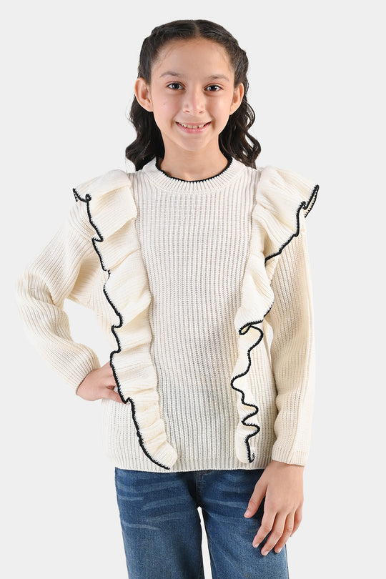 Girls Acrylic Sweater-Twirl-OFF-White