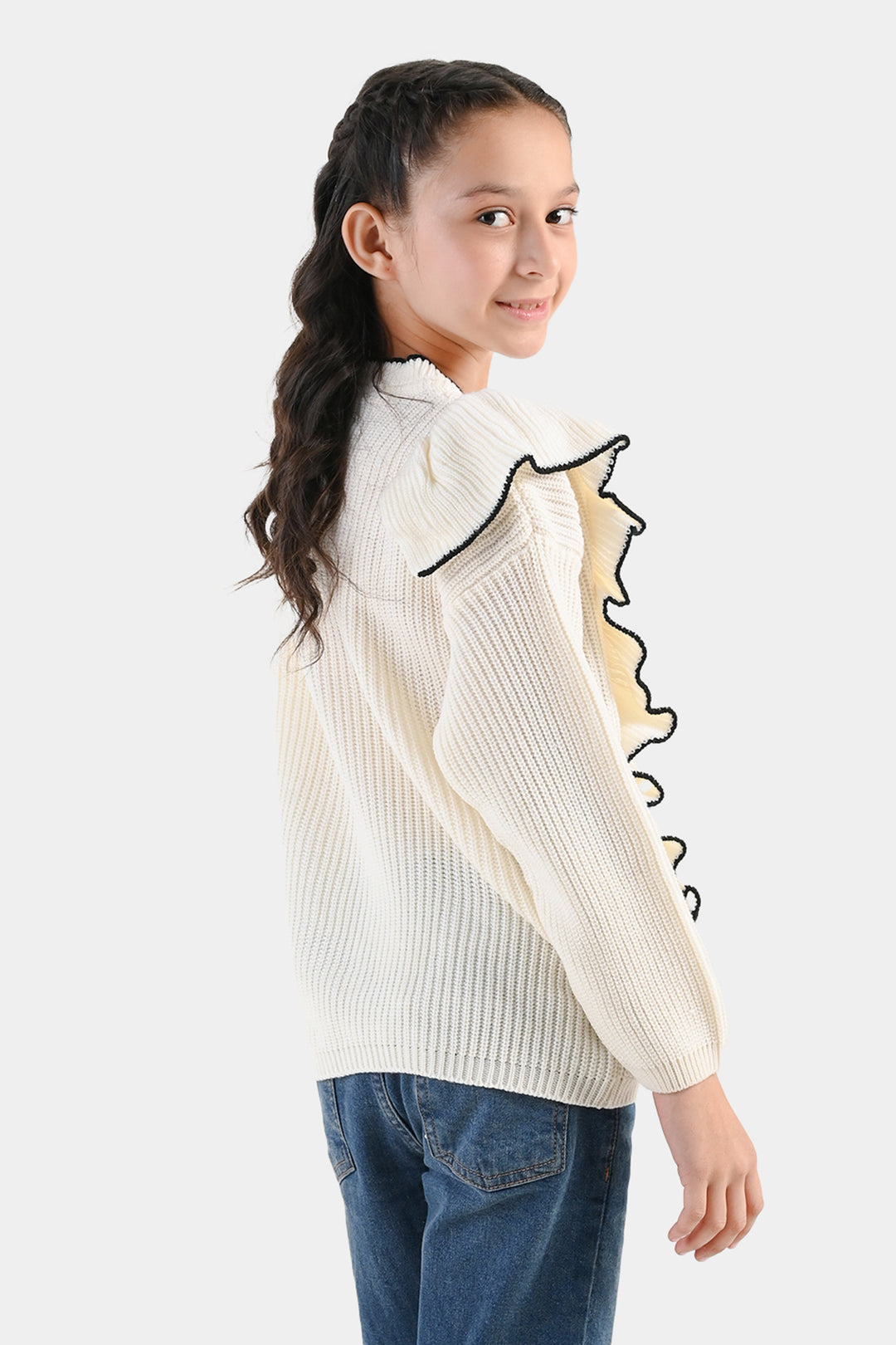 Girls Acrylic Sweater-Twirl-OFF-White