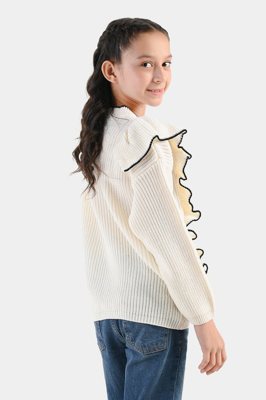 Girls Acrylic Sweater-Twirl-OFF-White