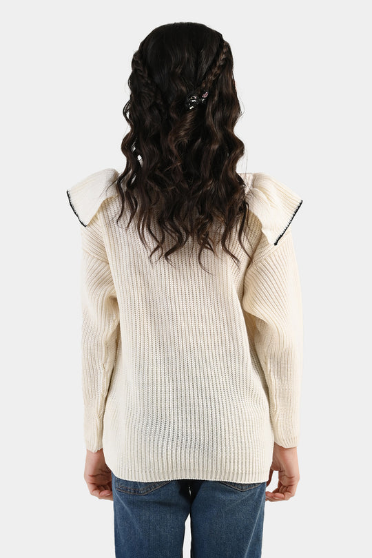 Girls Acrylic Sweater-Twirl-OFF-White