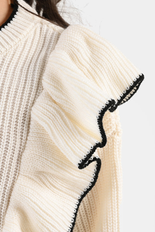 Girls Acrylic Sweater-Twirl-OFF-White