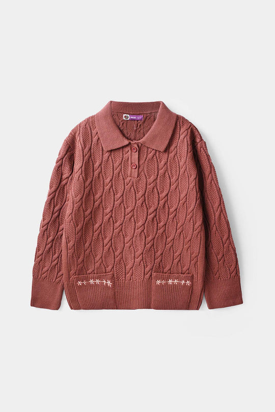 Girls Acrylic Sweater-Twisted Knot-Tea.Pink