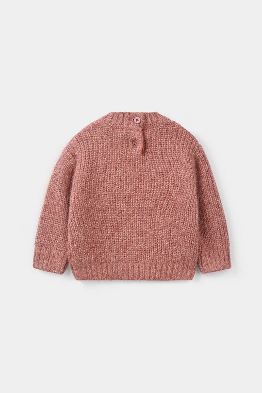 Infant Girls Feather-Acrylic Sweater-Cute - Light Maroon