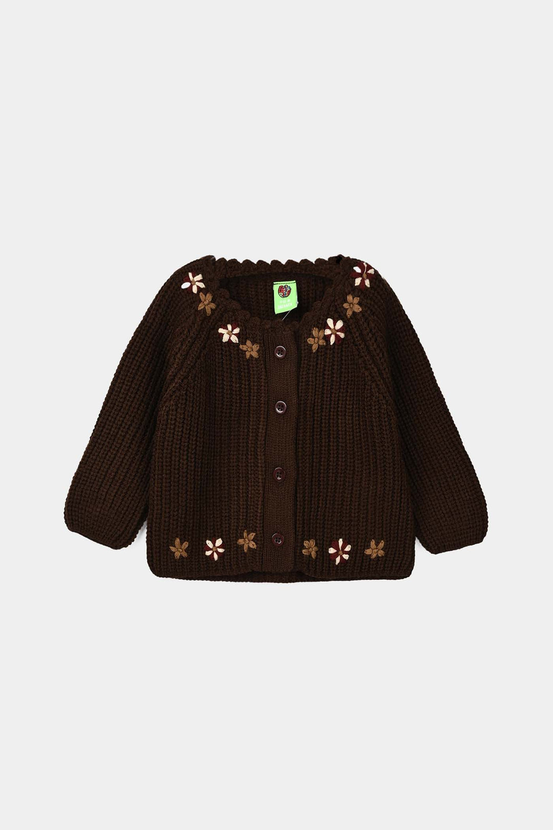 Infant Girls Acrylic Sweater-Vines - Dark.Brown