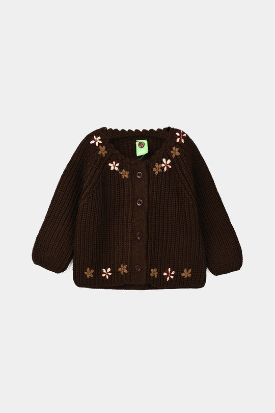 Infant Girls Acrylic Sweater-Vines - Dark.Brown