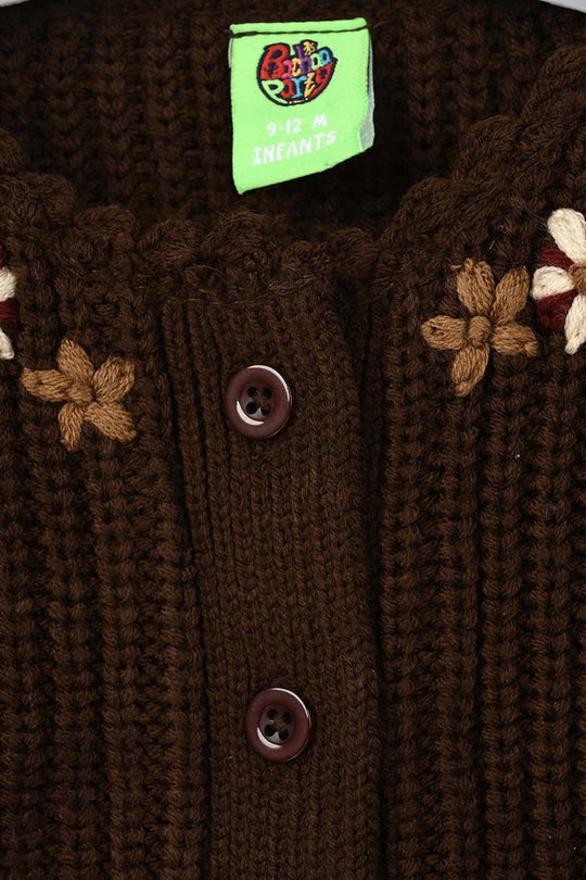 Infant Girls Acrylic Sweater-Vines - Dark.Brown