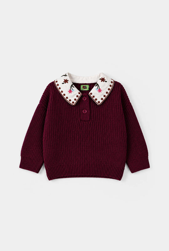 Infant Girls Acrylic Sweater- Maroon