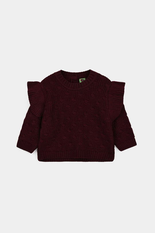 Infant Girls Acrylic Sweater-Classy - Dark.Maroon