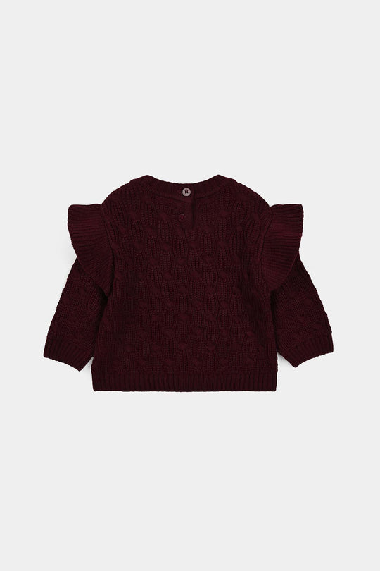 Infant Girls Acrylic Sweater-Classy - Dark.Maroon