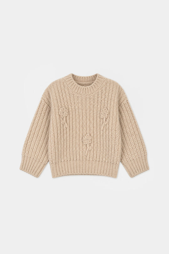 Infant Girls Feather-Acrylic Sweater-Petunia-Off White