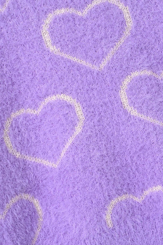 Infant Girls Feather - Acrylic Sweater - All Hearts - Lilac