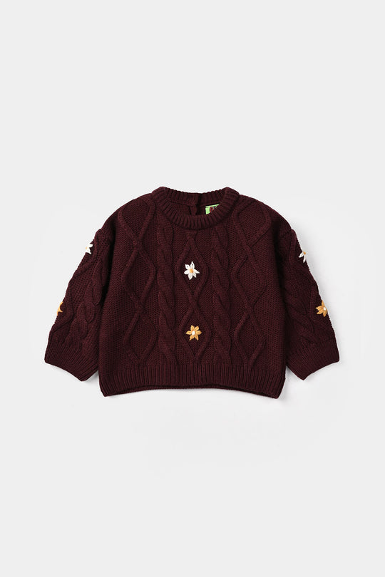 Infant Girls Acrylic Sweater-Fern-MAROON