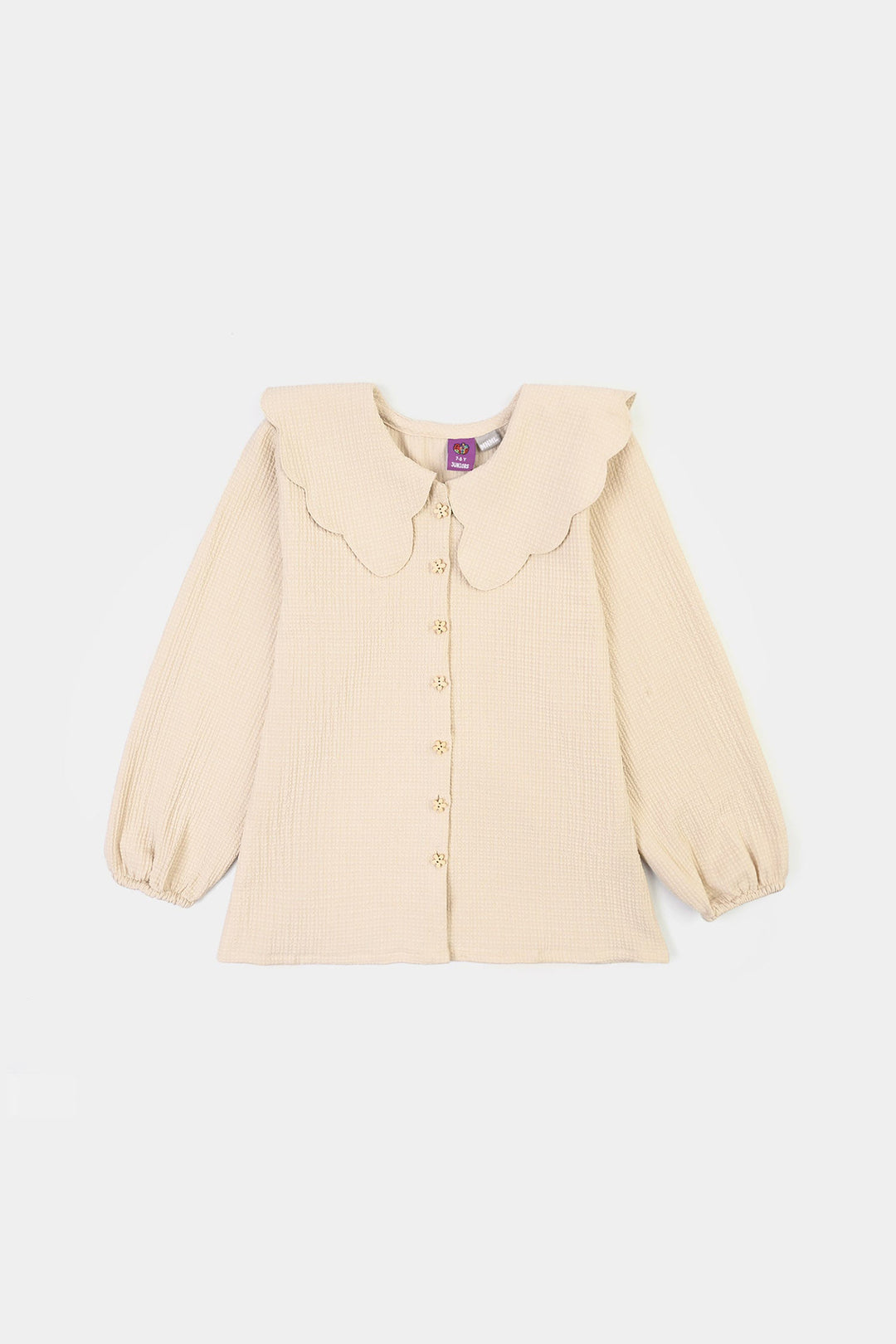 Girls Poly Crinkle Casual Top Sea Mist-BEIGE
