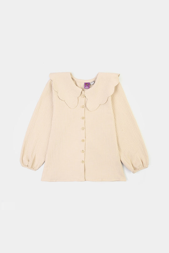 Girls Poly Crinkle Casual Top Sea Mist-BEIGE
