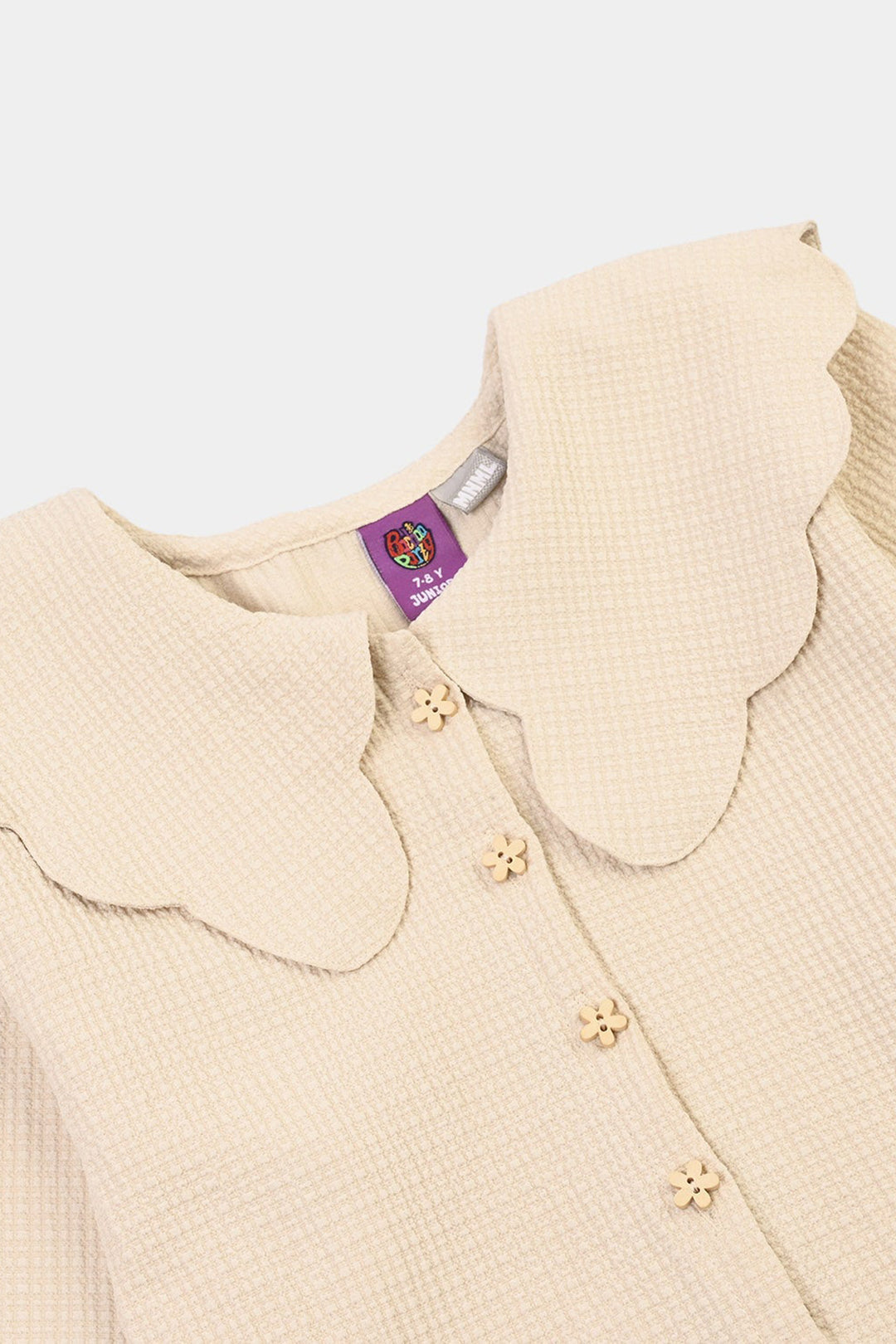 Girls Poly Crinkle Casual Top Sea Mist-BEIGE