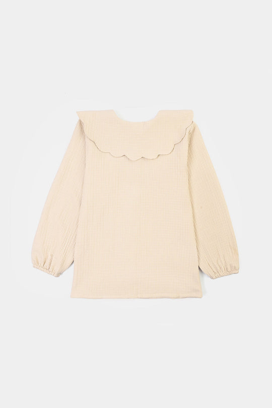 Girls Poly Crinkle Casual Top Sea Mist-BEIGE