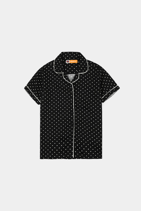 Girls Linen Viscose Nightwear-Polka Dot-BLACK